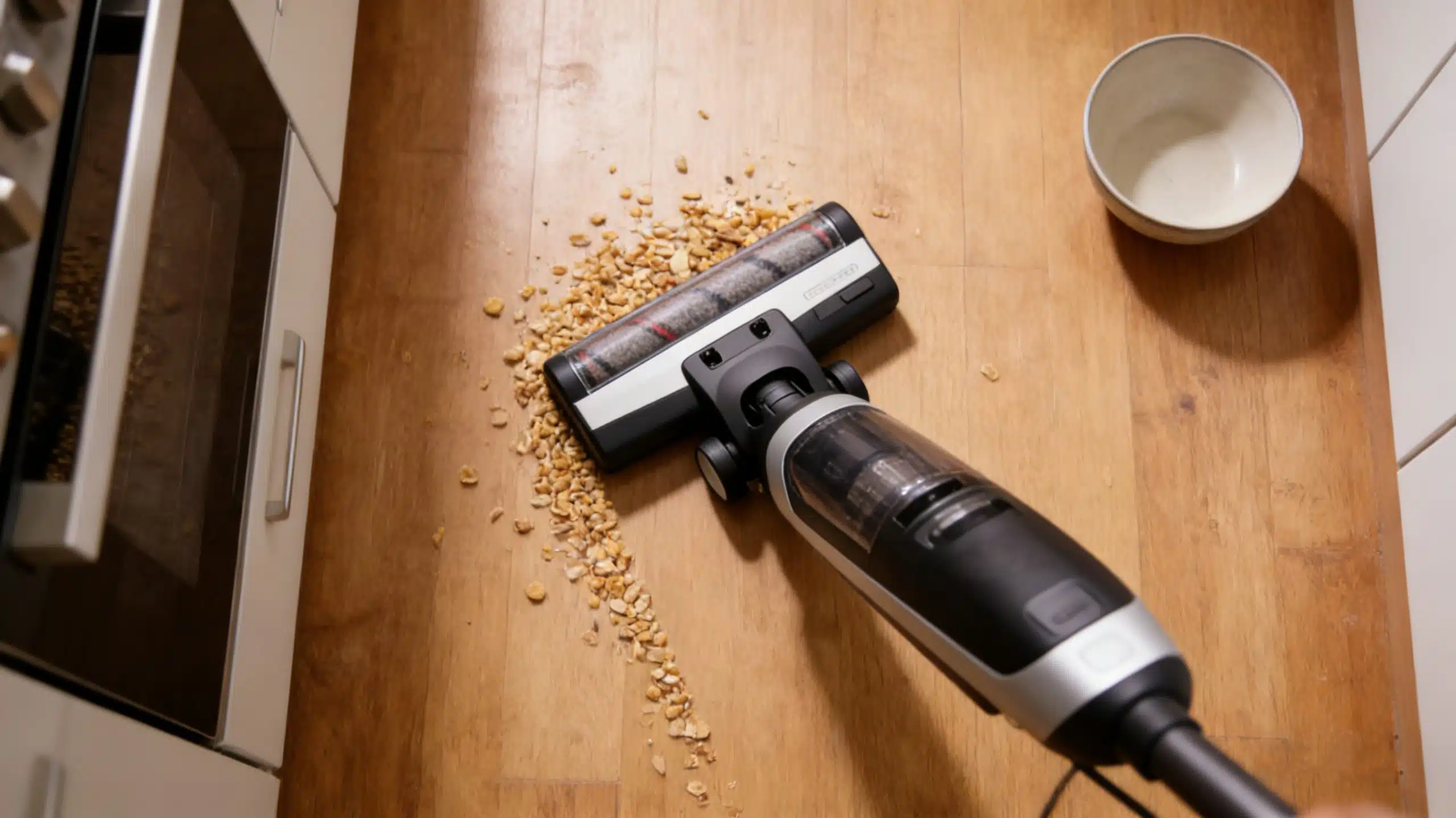 The vacuum cleaner has sucked up the snacks scaled